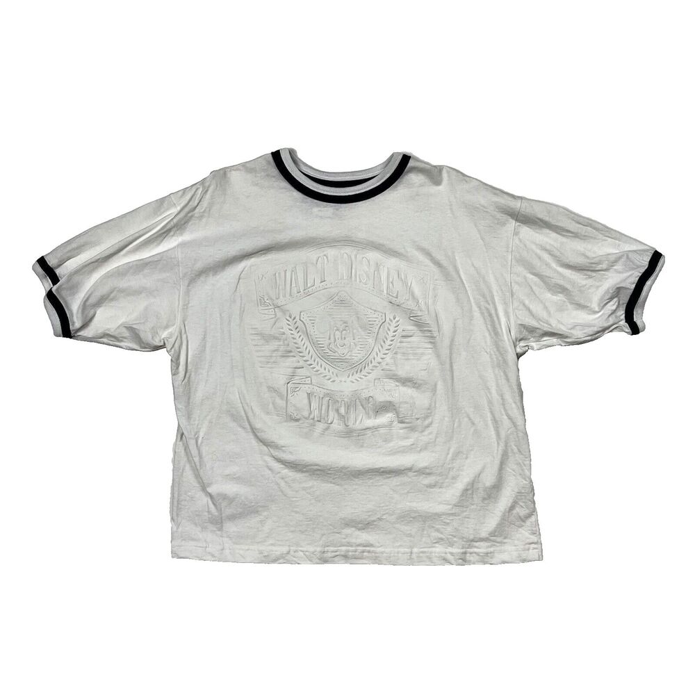 DISNEY Parks Embossed T-Shirt Mickey Mouse White Tee VTG 90s Sz Large / XL